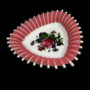 Plastona 1950s Vintage Basket Pink White Floral Woven Plastic Handcrafted Greece